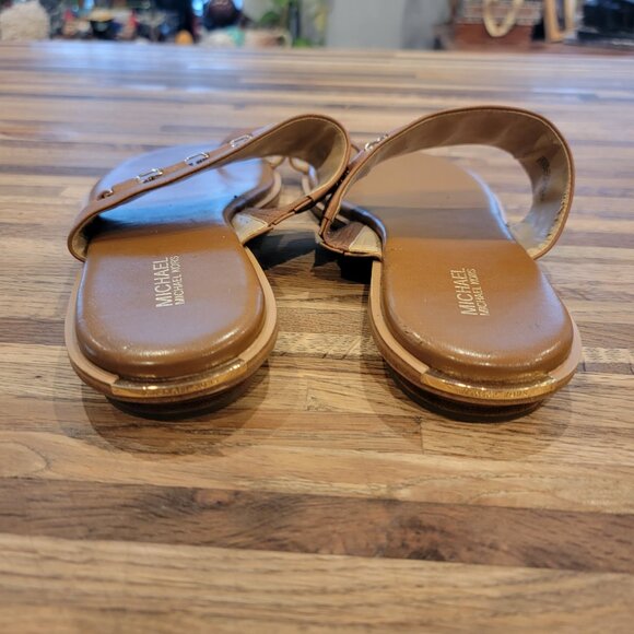 Michael Kors Sadie Flat  Embellished Leather Sandals  Luggage  Brown Leather - Picture 8 of 14